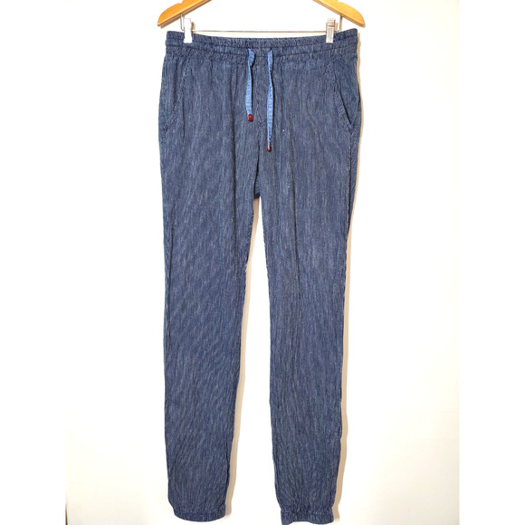Betabrand Pants Medium Tall LONG Womens LINEN Elastic Waist Joggers Blue Pockets - Picture 10 of 10